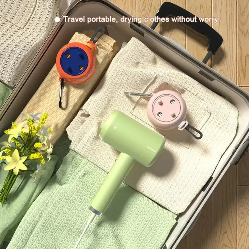 Compact retractable clothesline packed in a travel suitcase