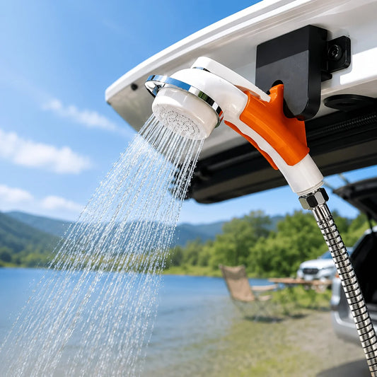 Tailgate shower head holder - holding a camp shower on a tailgate