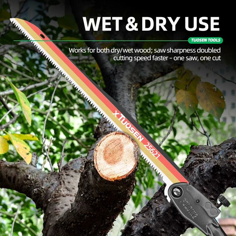 112CM Outdoor Folding Saw - Manganese Steel Pruning Saw for Wood Cutting Extended Hand Saw with Wood Handle Tuck's Performance