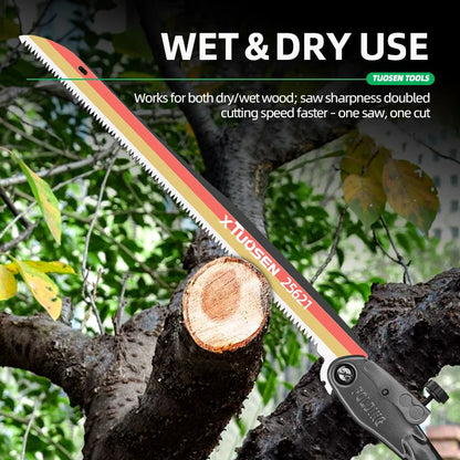 112CM Outdoor Folding Saw - Manganese Steel Pruning Saw for Wood Cutting Extended Hand Saw with Wood Handle Tuck's Performance