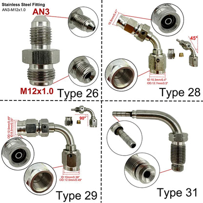 2X Stainless Steel 3AN Motorcycle Motor Bike Hydraulic Brake Oil Hose Line Banjo Fitting 10MM 0/28/45/90° Brake Hose End Adapter Tuck's Performance