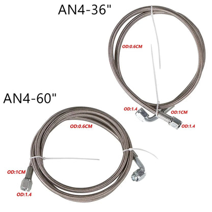 Universal 12' 24' 36' 48'60' AN4 90 Degree X Straight PTFE Turbine Oil Feed Pipe Turbo Oil Feed Line Kit Stainless Steel Braided Tuck's Performance