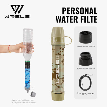 WRELS Outdoor Mini Camping Hiking Purification Water Filter Straw Carbon Fiber Water Bag for Survival or Emergency Supplies Tuck's Performance
