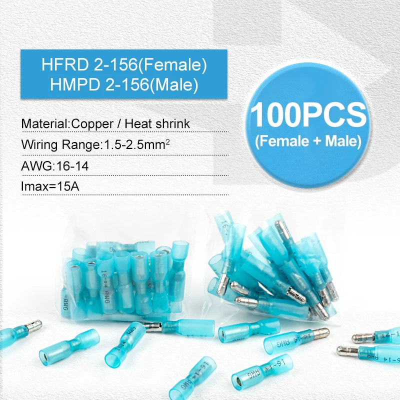 Insulation Spade/Bullet Splice Crimp Terminals Kit Outdoor Waterproof Heat Shrink Female & Male Butt Terminal Wire Connectors Tuck's Performance