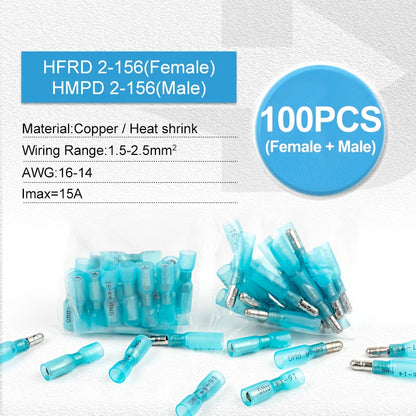 Insulation Spade/Bullet Splice Crimp Terminals Kit Outdoor Waterproof Heat Shrink Female & Male Butt Terminal Wire Connectors Tuck's Performance