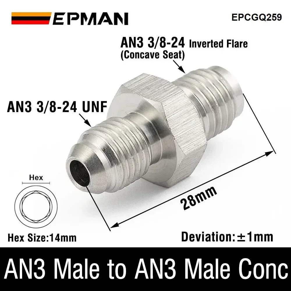 EPMAN Inverted Flare Fitting Turbo Oil Feed Adapter To Male AN3 AN4 Stainless Steel 304 EPCGQ161 Tuck's Performance