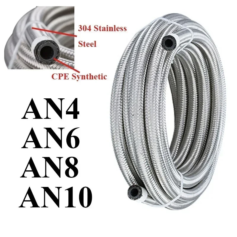 Stainless Braided CPE Fuel & Oil Hose | AN4 to AN12 | 1 to 6 Metre Tucks Performance