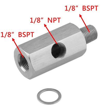 1/8'' BSPT & 1/8'' NPT & M10 Stainless Steel Oil Pressure Sensor Connector Joint to NPT Tee Adapter Turbo Accessories Adapter Tuck's Performance