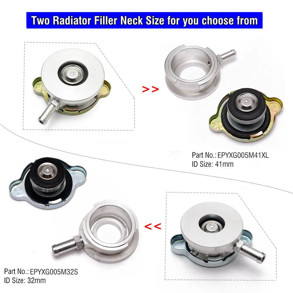 EPMAN Performance Aluminum Weld On Radiator Filler Neck 1.65" ID 41mm or 1.25" 32mm Radiator Inlet With Cap EPYXG005M Tuck's Performance