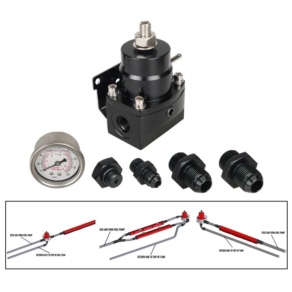 Adjustable Fuel Pressure Regulator with White Oil Gauge With AN8/10 Feed Fitting & AN6 Return Line Fitting & AN8/10 End Cap Tuck's Performance
