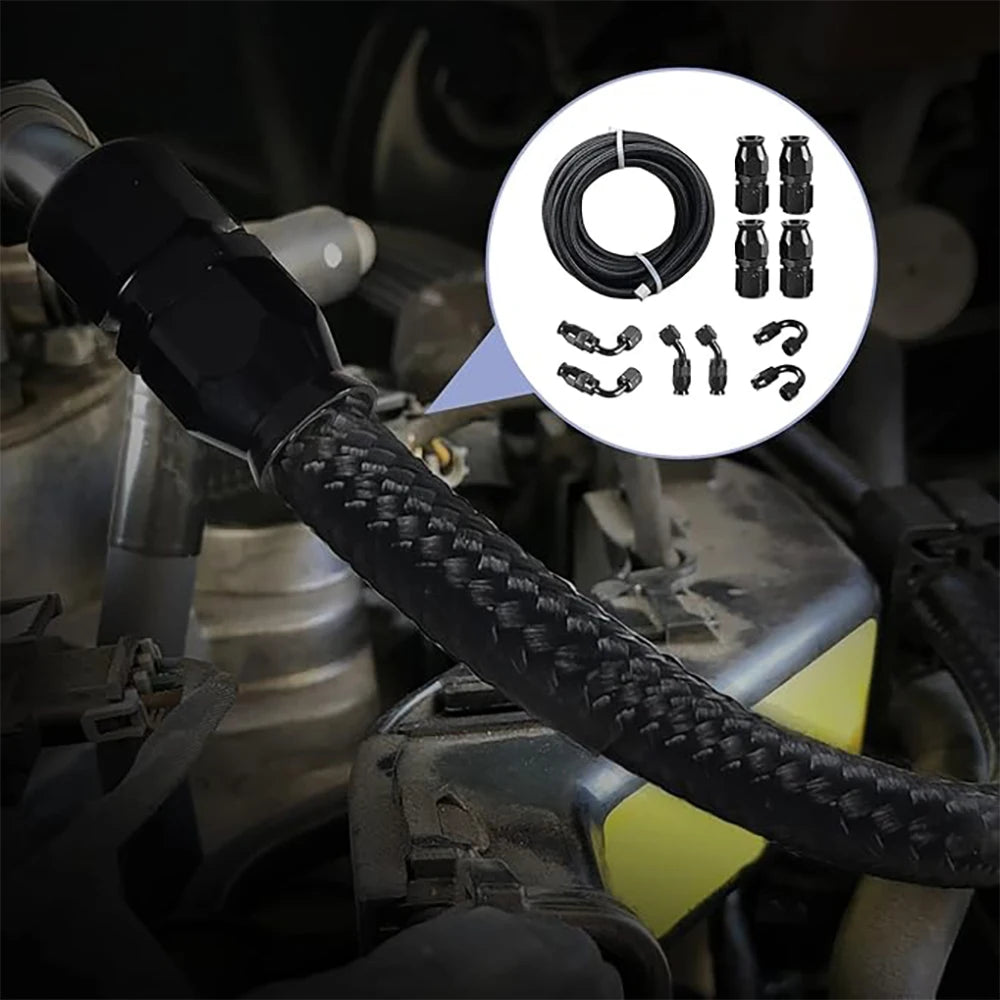 1M AN4 AN6 AN8 AN10 AN12 AN16 AN20 Universal Fuel Hose Oil Gas Cooler Line Pipe Tube Inside PTFE Nylon Stainless Steel Braided Tuck's Performance