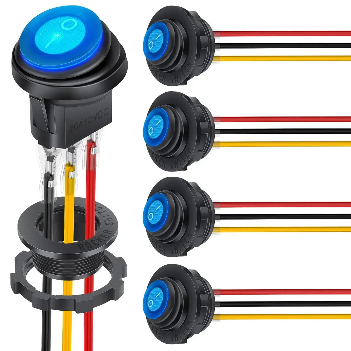 5PCS Waterproof Round Rocker Switch12V LED Toggle Switch Lighted ON Off SPST 3 Pin for Car Switch Panel RV Truck Marine Boat Tuck's Performance