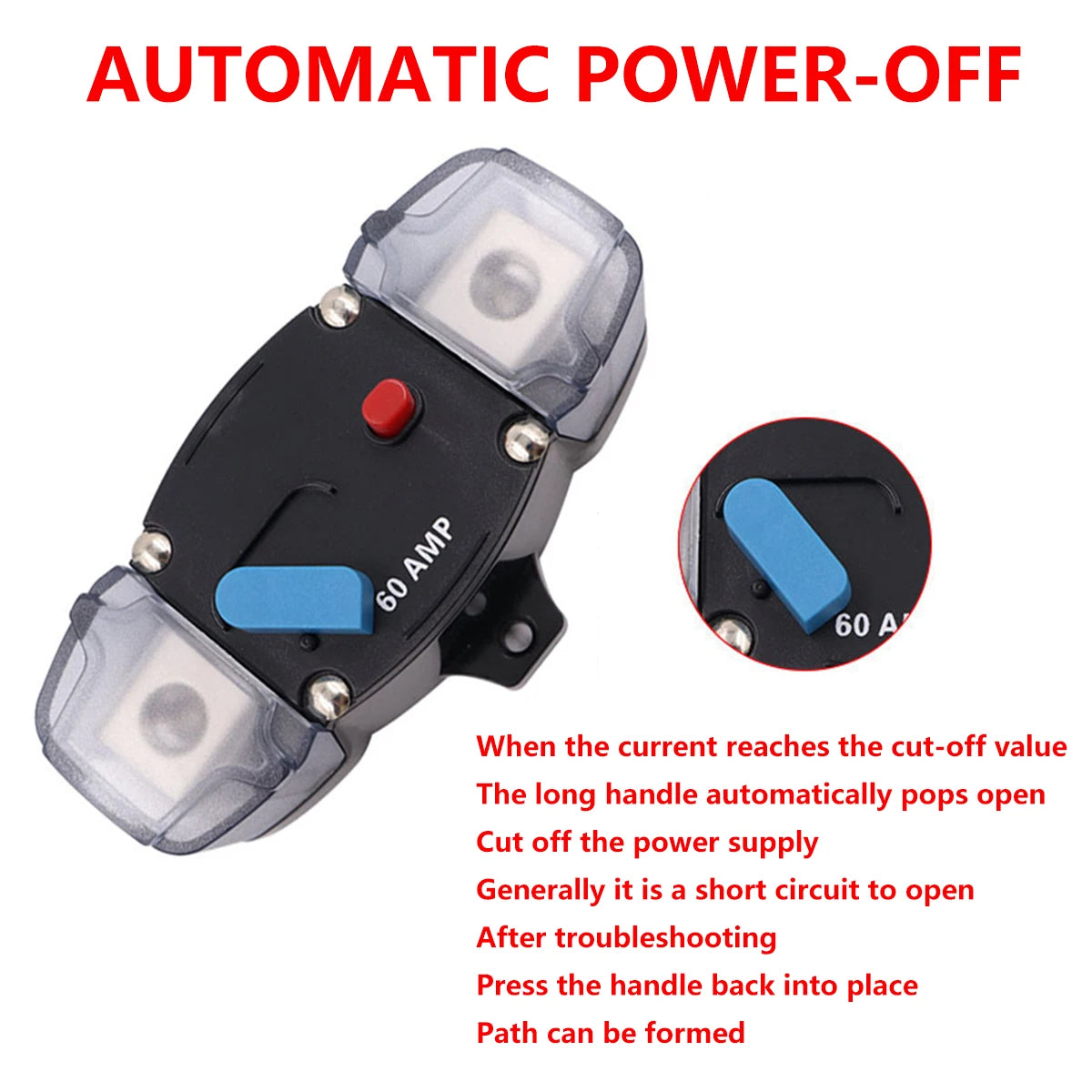 DC 12-48V Automatic Circuit Breaker Reset 50A 60A 80A 100A 150A 200A 250A 300A Car AGU Style Stereo Amplifier 4GA Fuse Holder