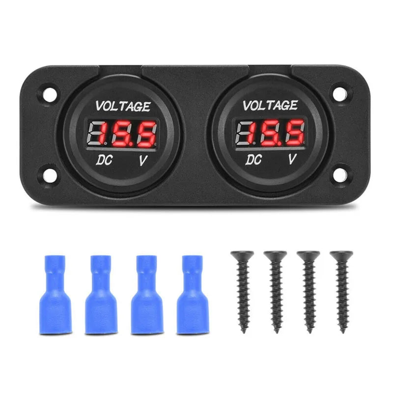 Waterproof 12V/24V Dual LED Digital Voltmeter Panel image 12