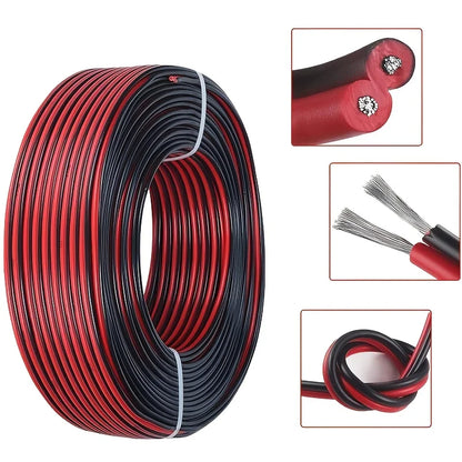 Twin Core Flat Cable - Red & Black, 16 to 30 AWG, 5m to 20m Tuck's Performance