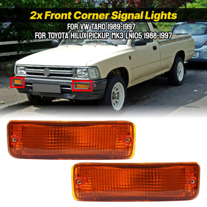 Pair of amber front corner indicator lights to suit 1988-1997 Hilux, shown on the front bumper