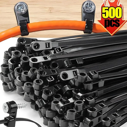 100-500pc Nylon Cable Ties with Screw Mounting Hole Fixed Cables Zip Tie Wire Fastening Straps Reusable Self-locking Cable Ties Tuck's Performance