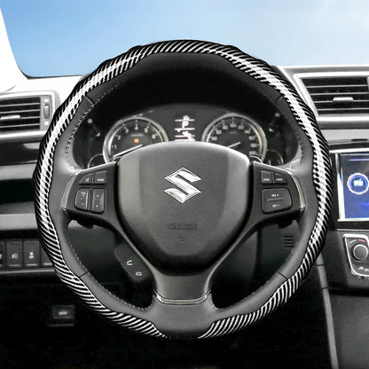 Suitable for Suzuki Carbon Fiber Texture Steering Wheel Cover Snap-On Wave-Shaped Sports Design Protective Case Alto S-Presso Celerio Ignis Swift Dzire Baleno Fronx Vitara E Vitara Grand S-Cross Jimny Xl7 Tuck's Performance