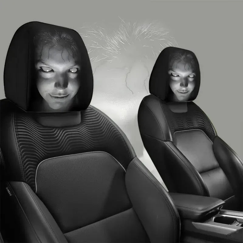 Pair of Halloween headrest covers on car front seats