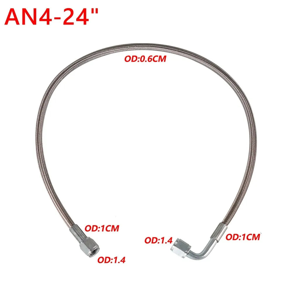 Universal 12' 24' 36' 48'60' AN4 90 Degree X Straight PTFE Turbine Oil Feed Pipe Turbo Oil Feed Line Kit Stainless Steel Braided Tuck's Performance