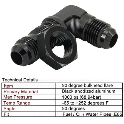 AN6 AN8 AN10 Male to Male 90 Degree Flare Union Bulkhead Fitting Adapter with Nut For Tab or Wirewall Tuck's Performance