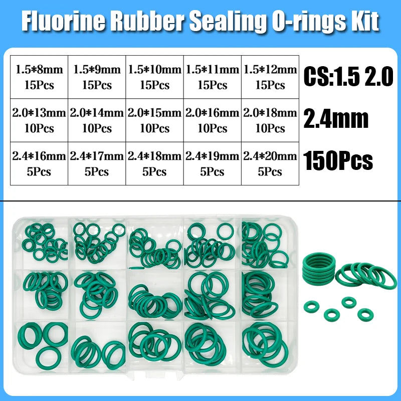 250s Green FKM O Ring Sealing Gasket Heat Resistance High Hardness Corrosion CS 1/1.5/2/2.4/3.1 Fluorine Rubber Seal O-rings Kit Tuck's Performance