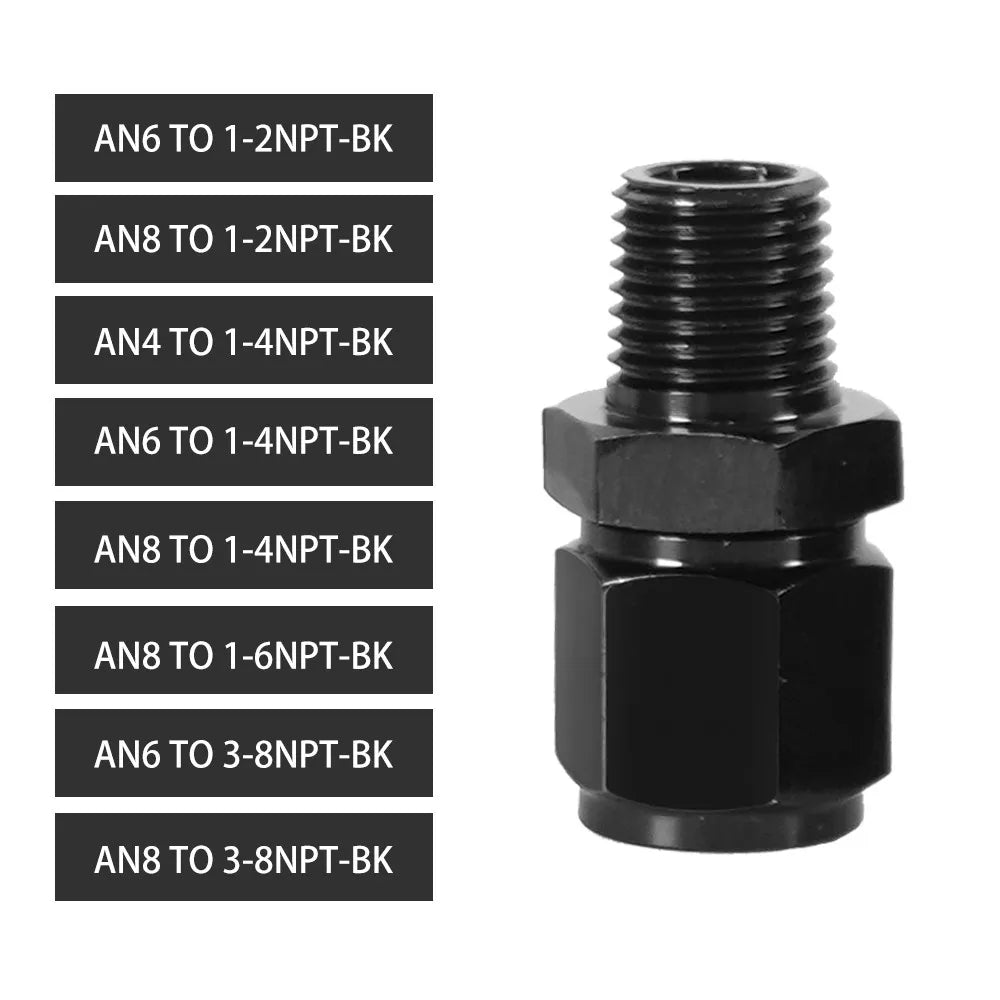 8AN Female Flare Swivel to 1/4 NPT Male Adapter Fitting Union Straight Aluminum AN4 AN6 Female 1/2NPT 1/8 NPT 3/8NPT Male Tuck's Performance