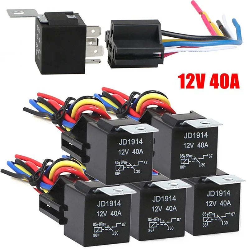 Waterproof Automotive Relay 12v 5pin 40a Car Relay With Black Red Copper Terminal Auto Relay With Relay Socket 1pc Tuck's Performance