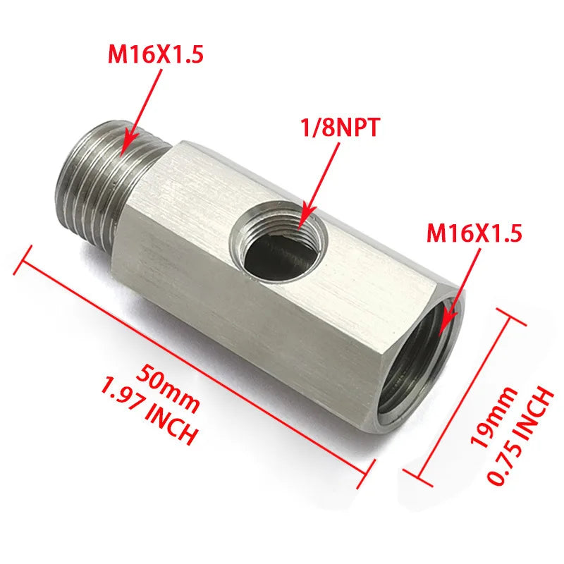 Stainless Steel 1/8NPT Oil Pressure Sensor Tee Adapter M16x1.5 Turbo Feed Line Gauge Fitting Connector for LS Engine Swap Tuck's Performance
