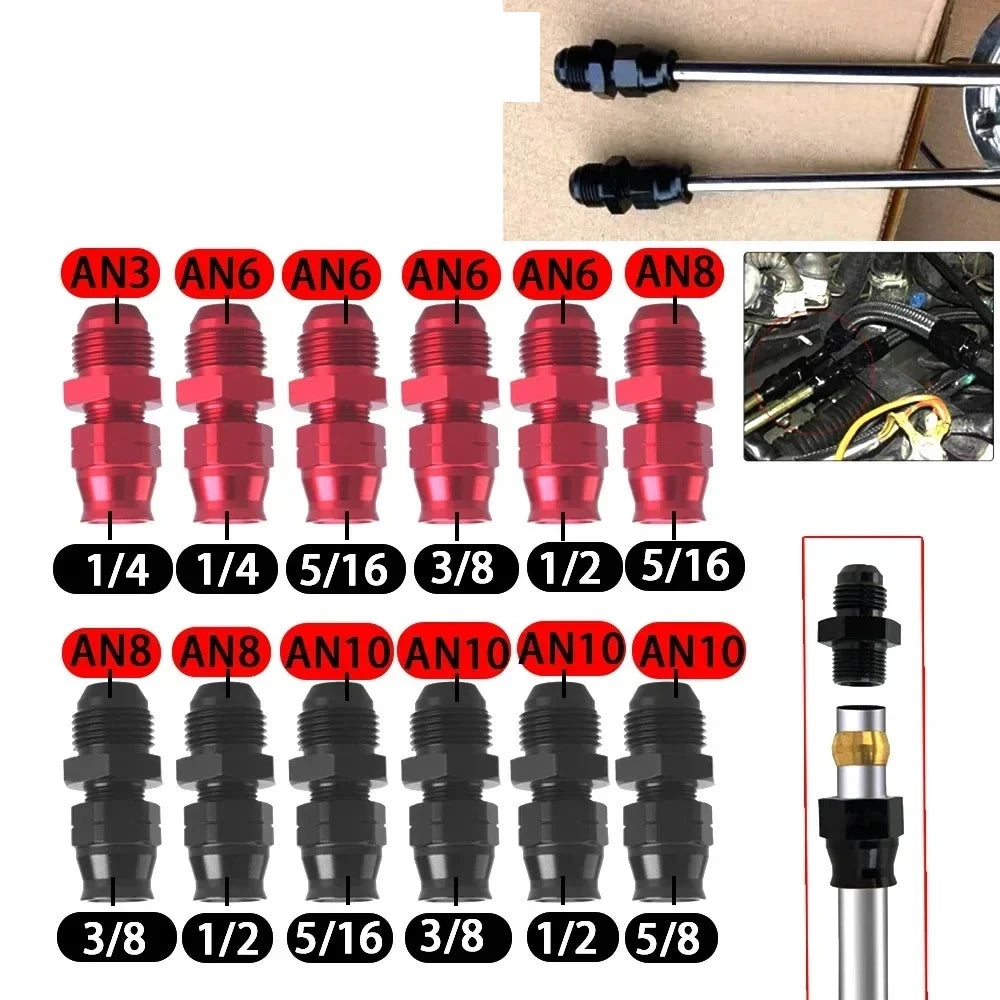 AN6 AN8 AN10 Male Flare to 5/16" 3/8" Fuel Hardline Tube Fitting Adapter Connector Alloy Black For 5/16" 3/8" inch OD Alloy Tube Tuck's Performance