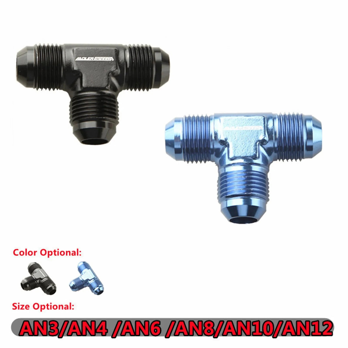 Universal AN3/4/6/8/10/12 Aluminum Alloy AN Male Thread Flare Tee Union T Pipe Fuel Hose Fitting Adapter Black/Blue Tuck's Performance