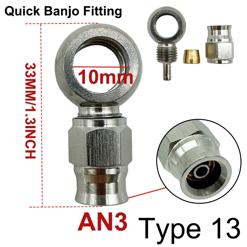2X Stainless Steel 3AN Motorcycle Motor Bike Hydraulic Brake Oil Hose Line Banjo Fitting 10MM 0/28/45/90° Brake Hose End Adapter Tuck's Performance