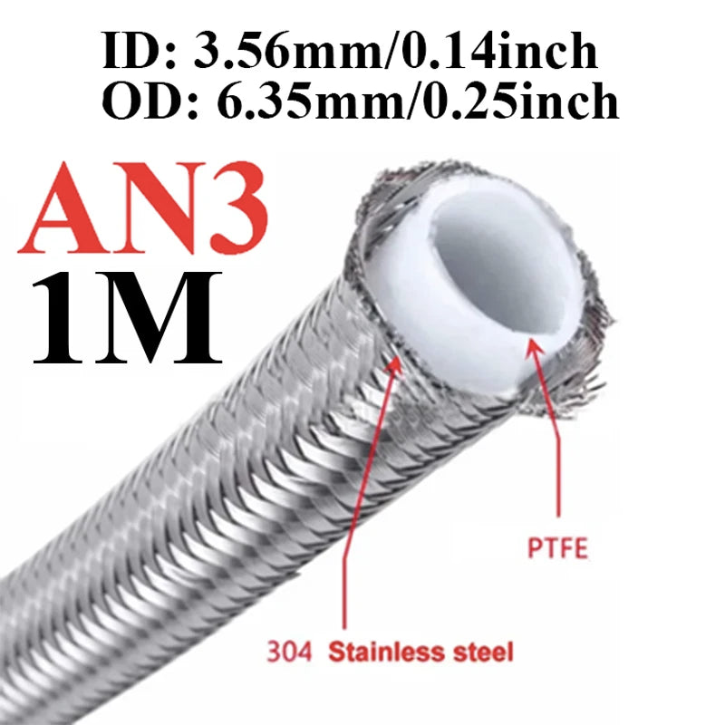 1M/3M/4M/6M AN3 AN4 AN6 AN8 AN10 Racing Hose 304 Stainless Steel Braided PTFE Brake Hose E85 Fuel Oil Line Oil Cooler Hose Pipe Tuck's Performance
