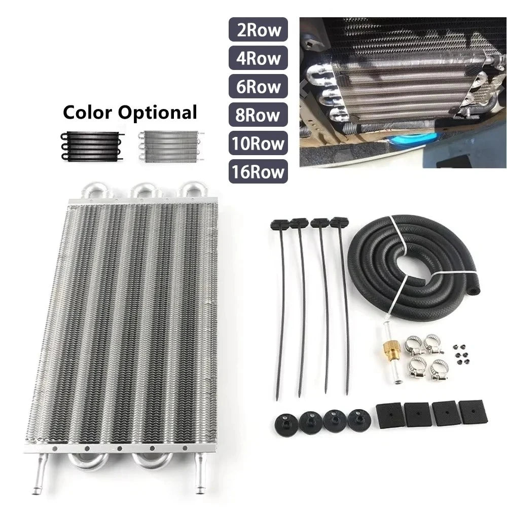 2 Row 4 Row 6 Row 8 Row 10Row 16Row Universal Remote Transmission Oil Cooler Auto-Manual Radiator Converter Aluminum Kit Tuck's Performance