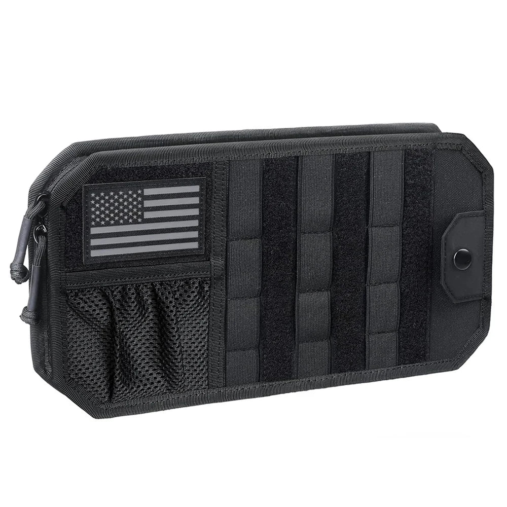 Black zip pouch sun visor organiser with mesh pocket