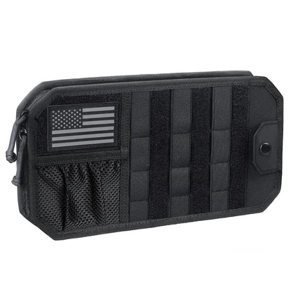 Black zip pouch sun visor organiser with mesh pocket