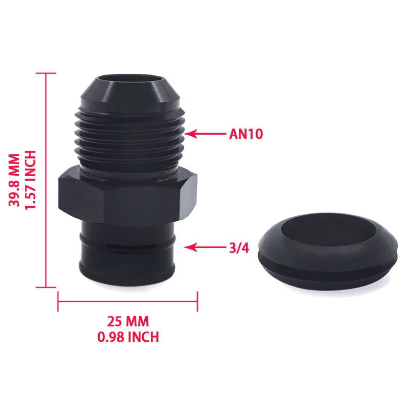 AN10 Male to 3/4" Hose Barb Valve Cover Port Adapter, Aluminum PCV Fitting with Rubber Grommet for GM LS Engine Swap Tuck's Performance