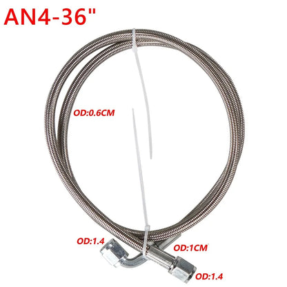 Universal 12' 24' 36' 48'60' AN4 90 Degree X Straight PTFE Turbine Oil Feed Pipe Turbo Oil Feed Line Kit Stainless Steel Braided Tuck's Performance