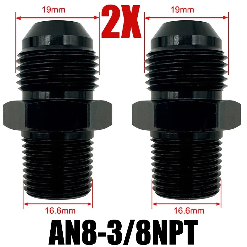 2X Flare Male AN4 AN6 AN8 AN10 AN12 To 1/4NPT 1/8NPT 3/8NPT 3/4 NPT Thread Straight Fittings Fuel Oil Cooler Hose Pipe Adapter Tuck's Performance