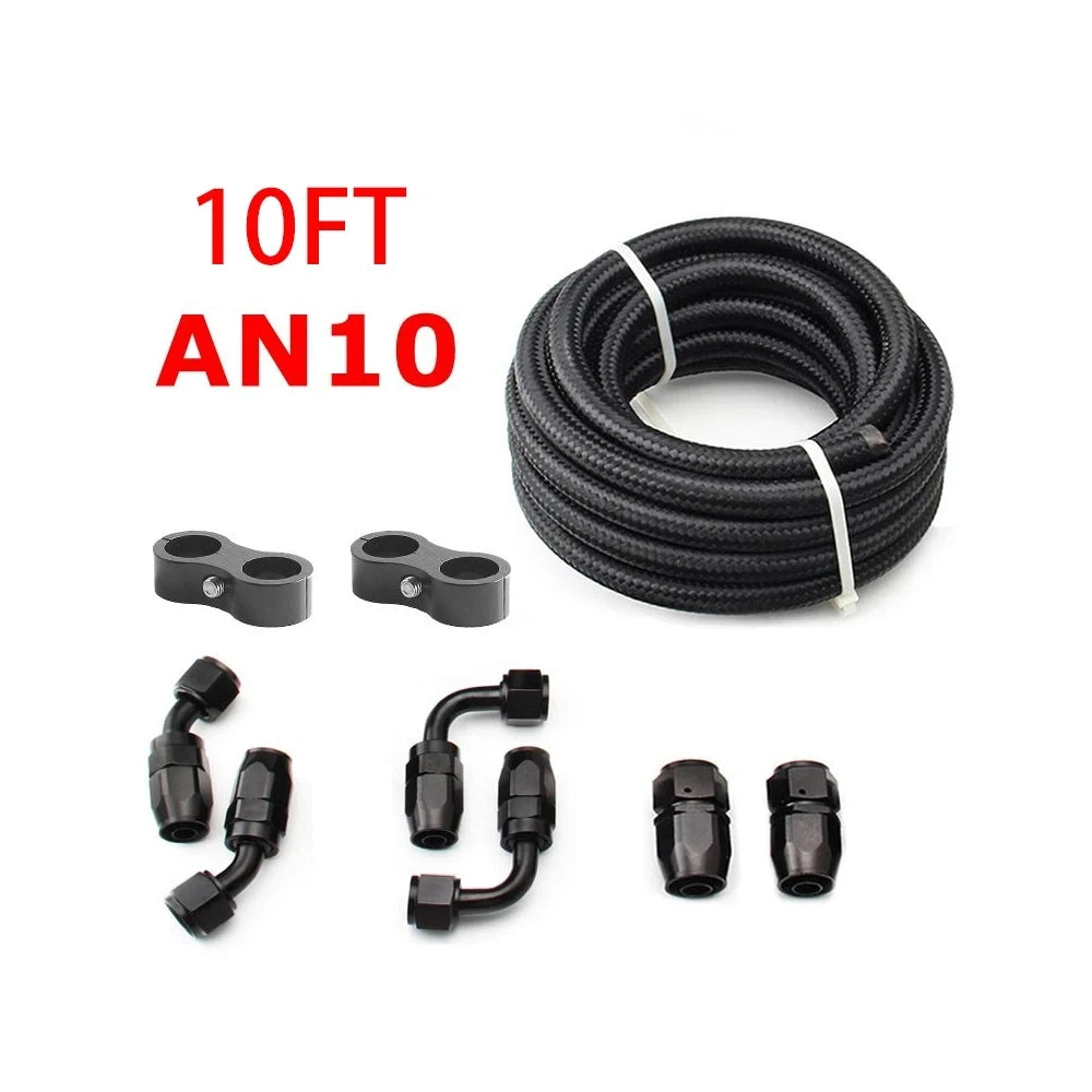 3M AN6/AN8/AN10 CPE Oil Fuel Fittings Hose End 0+45+90+180 Degree Oil Adaptor Kit AN6 Braided Oil Fuel Hose Line With Clamps Tuck's Performance