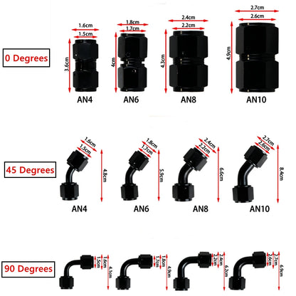 4AN 6AN 8AN 10AN Female to AN Female Union Straight 0 45 90 Degrees Swivel Hose End Fitting Adaptors Aluminum Oil Fuel Connector Tuck's Performance