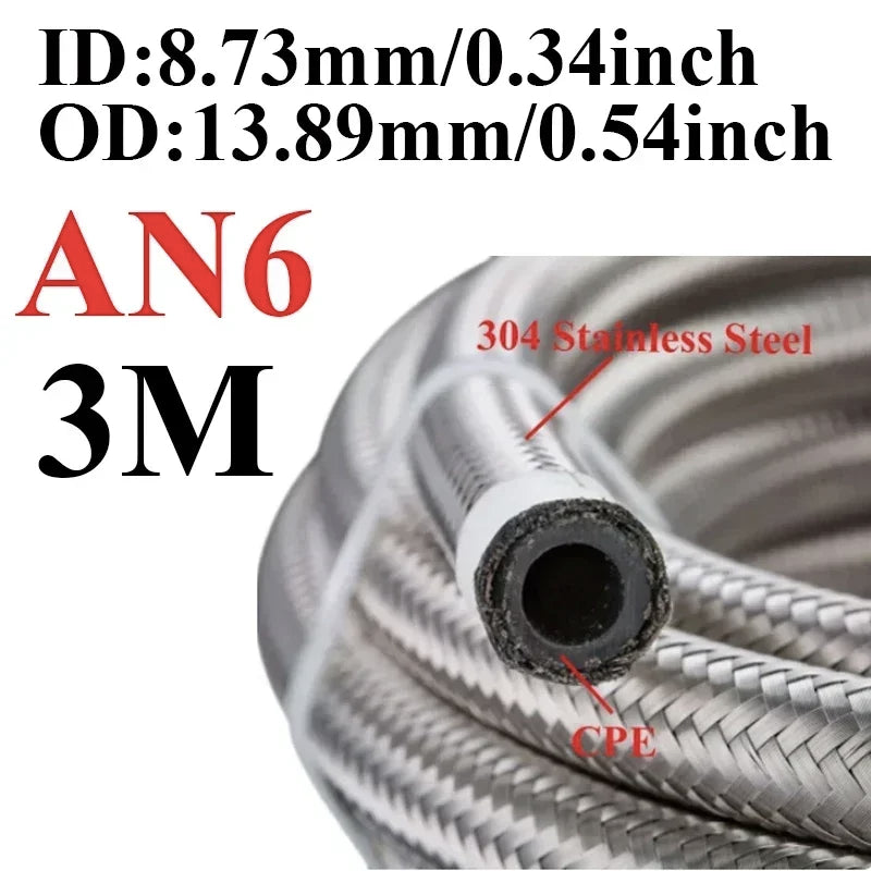 Stainless Braided CPE Fuel & Oil Hose | AN4 to AN12 | 1 to 6 Metre Tucks Performance