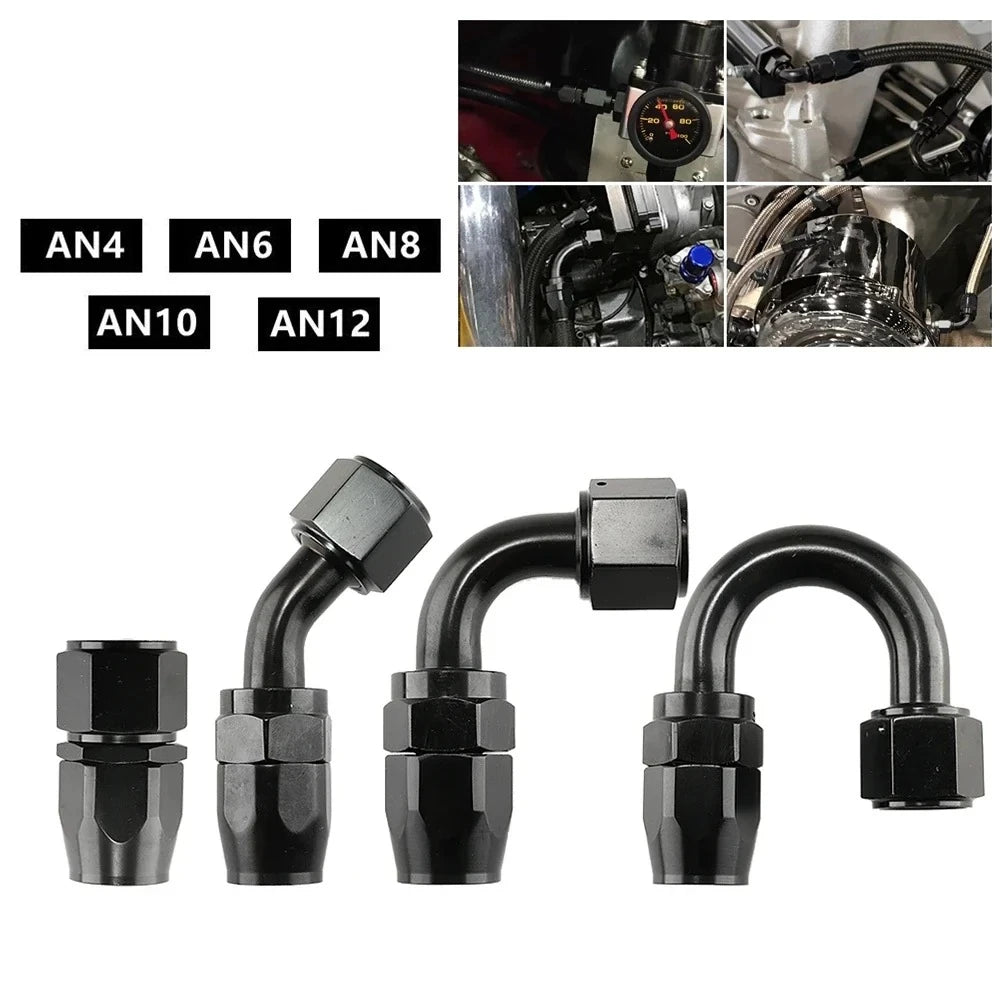 AN Swivel Hose End Fitting, Black | AN4 to AN12 | Straight, 45, 90 & 180 Degree Tucks Performance
