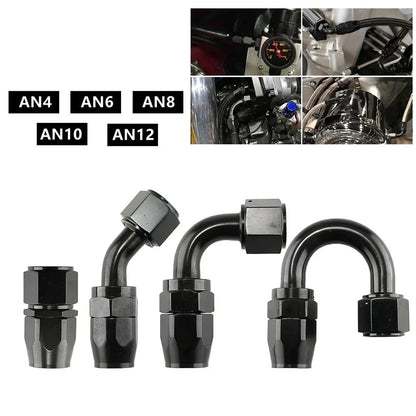 AN Swivel Hose End Fitting, Black | AN4 to AN12 | Straight, 45, 90 & 180 Degree Tucks Performance