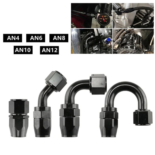 AN Swivel Hose End Fitting, Black | AN4 to AN12 | Straight, 45, 90 & 180 Degree Tucks Performance