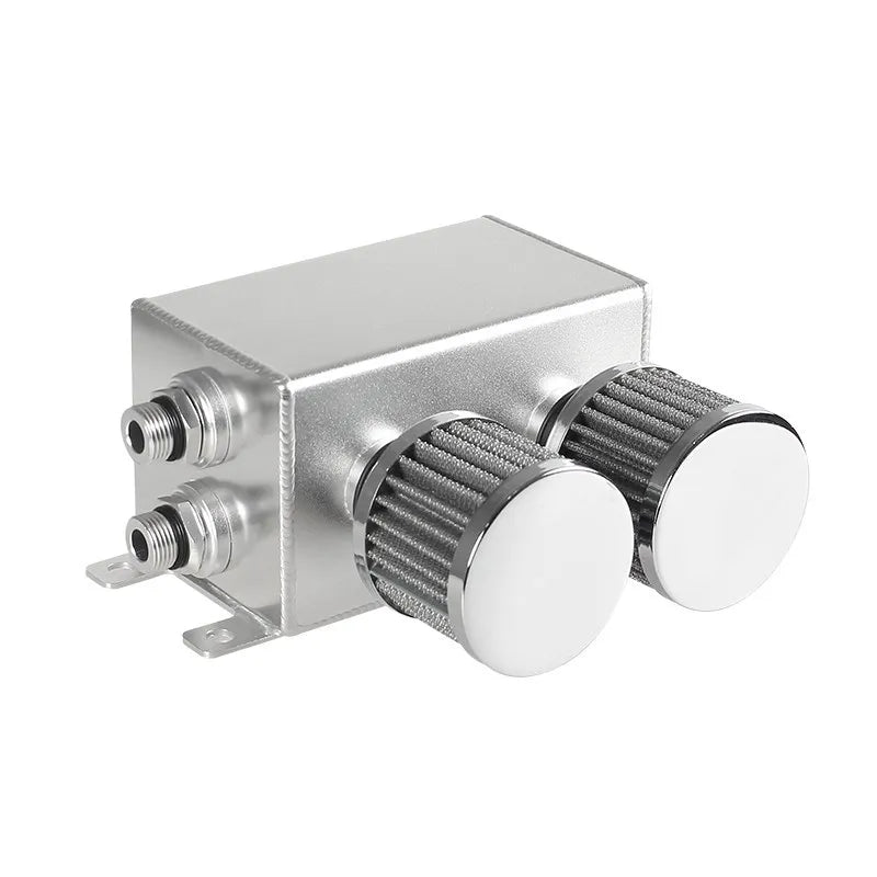 Universal AN10 1.2L Twin Baffle Dual Filter Engine Oil Catch Can Tank with Air Filters Oil Catch Reservoir Tank Can Breather Kit Tuck's Performance