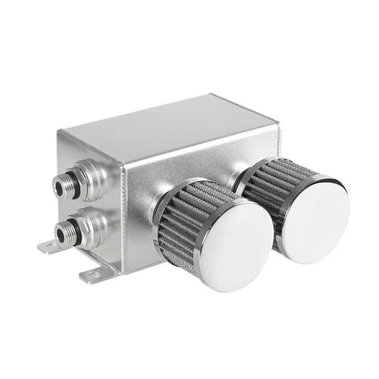 Universal AN10 1.2L Twin Baffle Dual Filter Engine Oil Catch Can Tank with Air Filters Oil Catch Reservoir Tank Can Breather Kit Tuck's Performance
