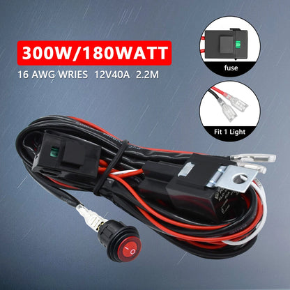 LED Light Bar Wiring Harness - 300W, Relay & Switch, 12V Tucks Performance