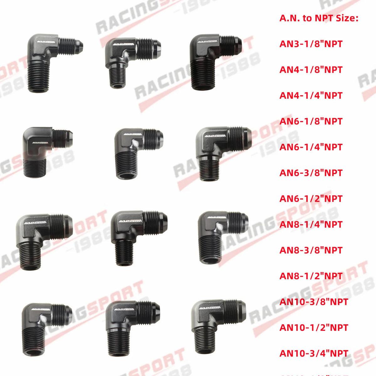 AN3 AN4 AN6 AN8 AN10 AN12 Male Flare To 1/8" 1/4" 3/8" NPT Adapter 90 Degree Tube Hose Fitting Tuck's Performance