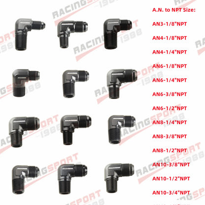 AN3 AN4 AN6 AN8 AN10 AN12 Male Flare To 1/8" 1/4" 3/8" NPT Adapter 90 Degree Tube Hose Fitting Tuck's Performance